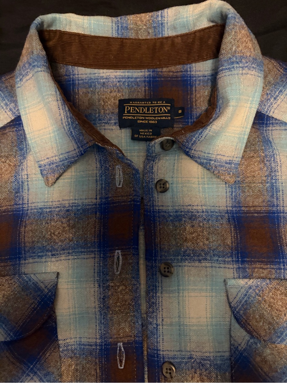 Pendleton Blue Brown Cream Plaid Wool Shirt